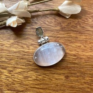 Authentic Czech moldavite & Oval selenite Pendant set in .925 sterling silver